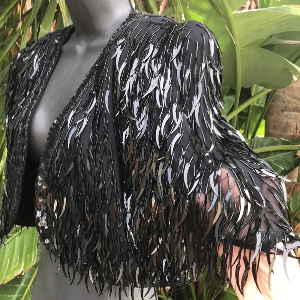 Vintage Augustat , sequin sheer  silk bolero with power shoulders - Picture 5 of 10
